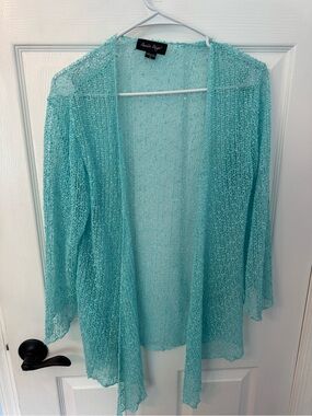 Charlie Paige Sheer Aqua Knit Open Cardigan